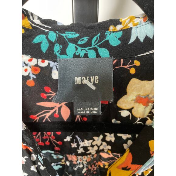 MAEVE Anthropologie Floral Woodland Friends Blouse 0 Rayon Animal Flowy Black - Picture 5 of 10